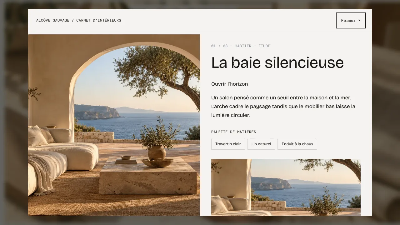 Alcôve Sauvage sur ordinateur : fiche de l’espace La baie silencieuse