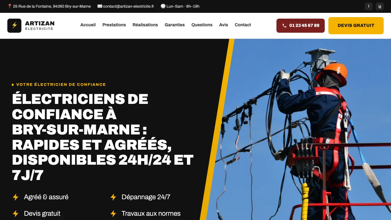 Artizan sur ordinateur : page d’accueil de l’électricien