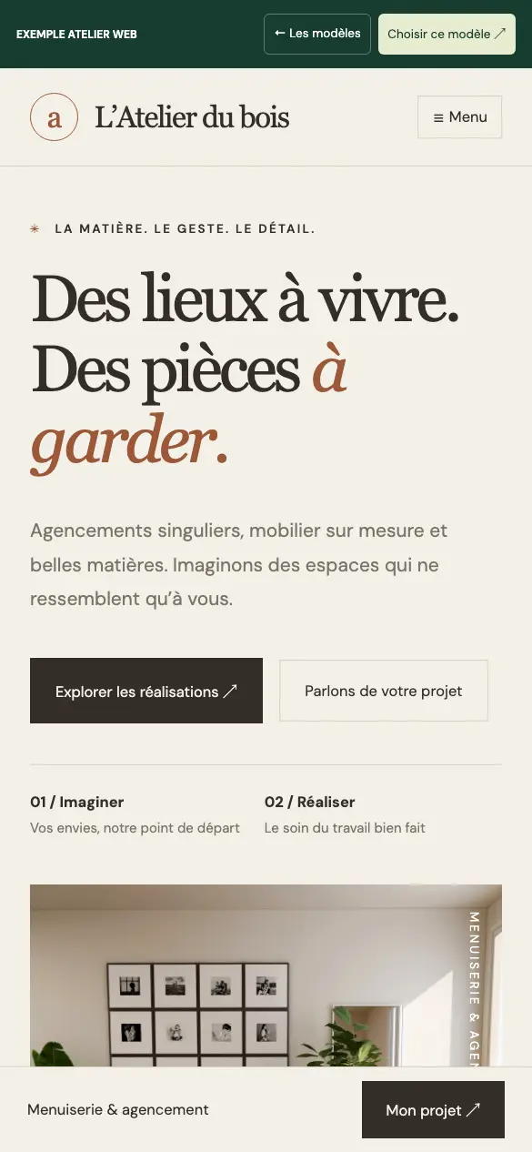 Atelier Web sur smartphone : démo du modèle Menuiserie