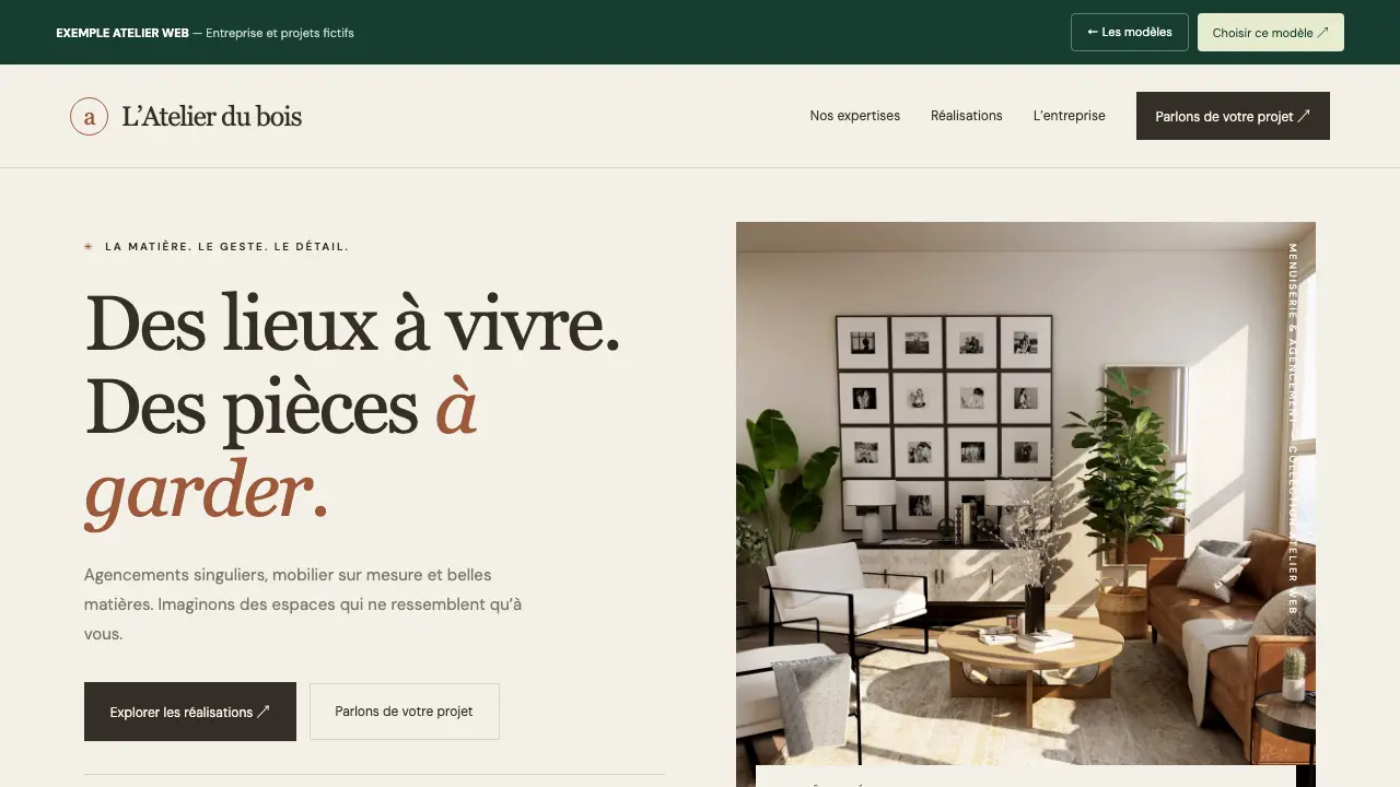 Atelier Web sur ordinateur : démo du modèle Menuiserie