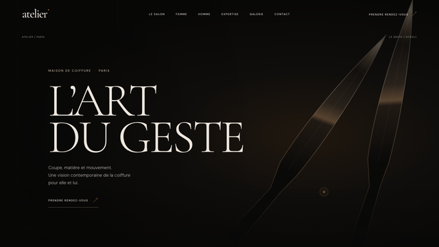 Atelier - Maquette de site pour une maison de coiffure premium