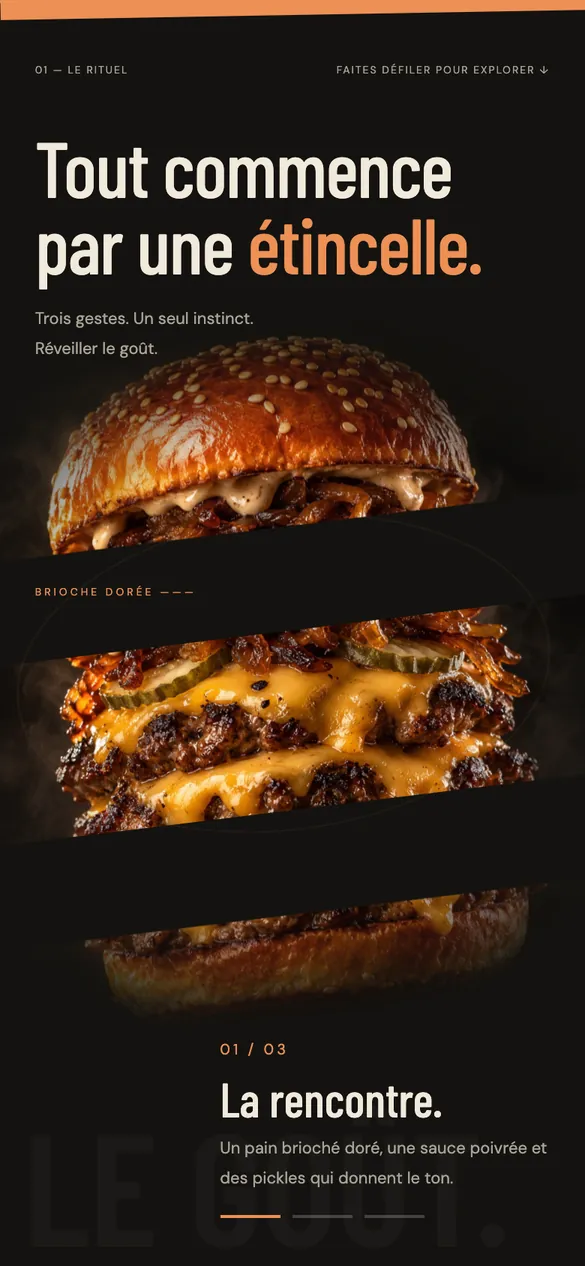 BRAISE sur smartphone : le burger s’assemble au défilement