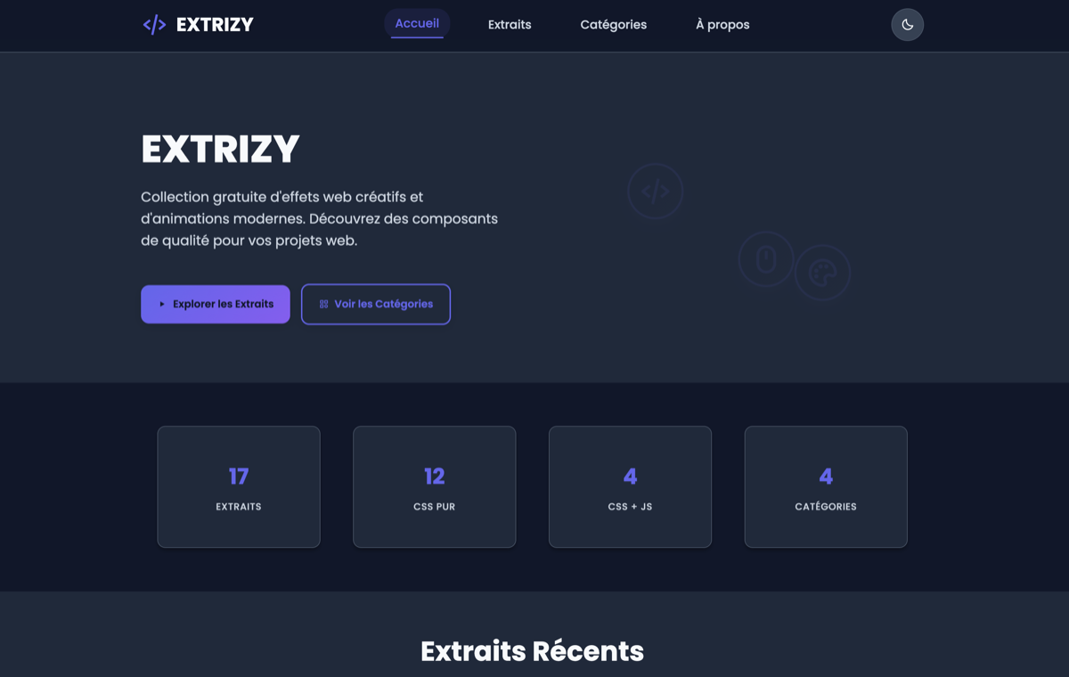 Extrizy - Site web identité digitale énergique, interface moderne et branding dynamique