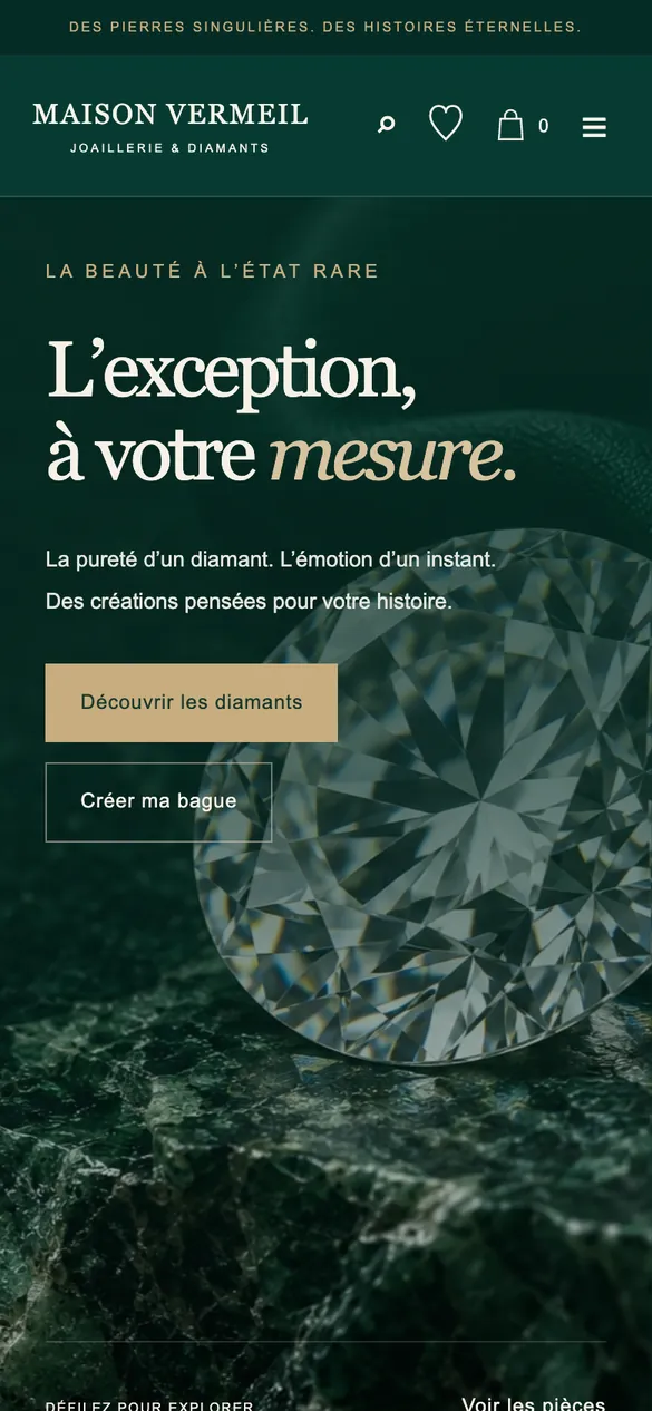 Maison Vermeil sur smartphone : page d’accueil