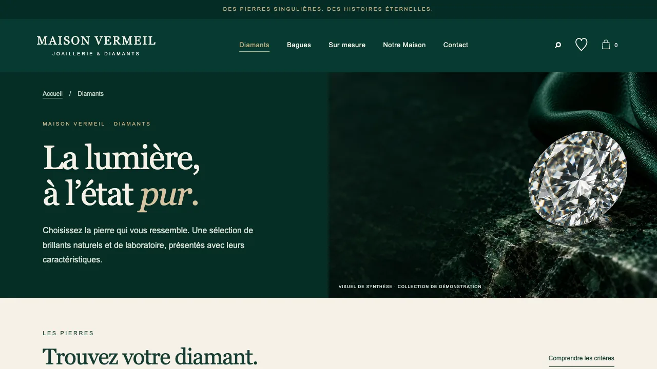 Maison Vermeil sur ordinateur : la page Diamants