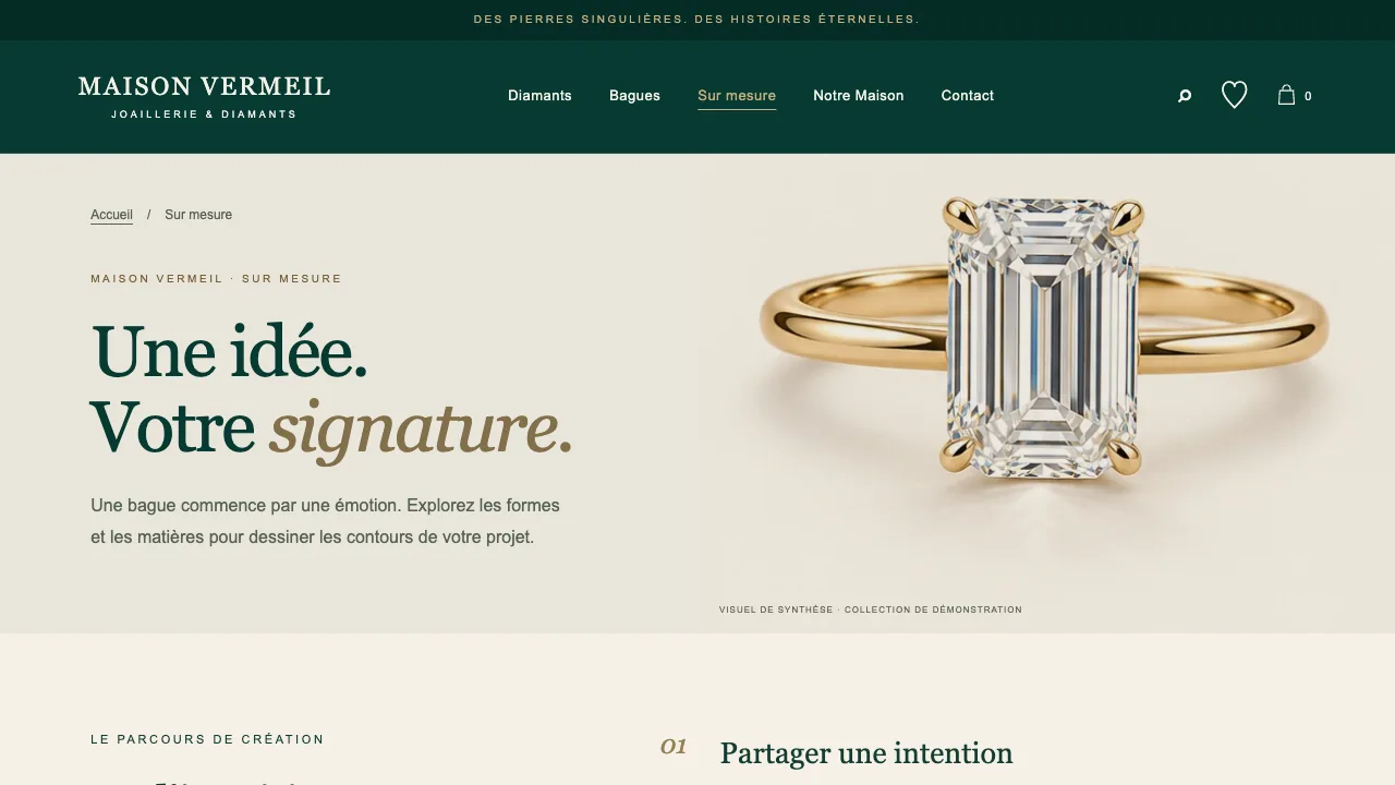 Maison Vermeil sur ordinateur : la page Sur mesure