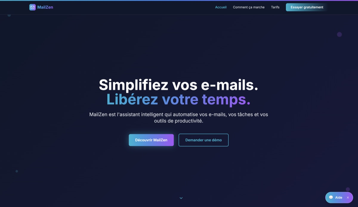 MailZen - Application SaaS gestion emails automatisée, interface moderne et dashboard intuitif