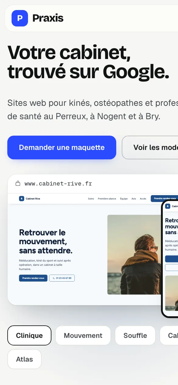 Praxis sur smartphone : page d’accueil