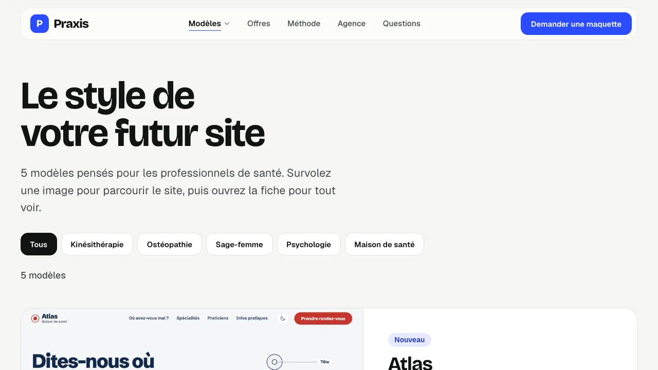 Praxis sur ordinateur : galerie des modèles