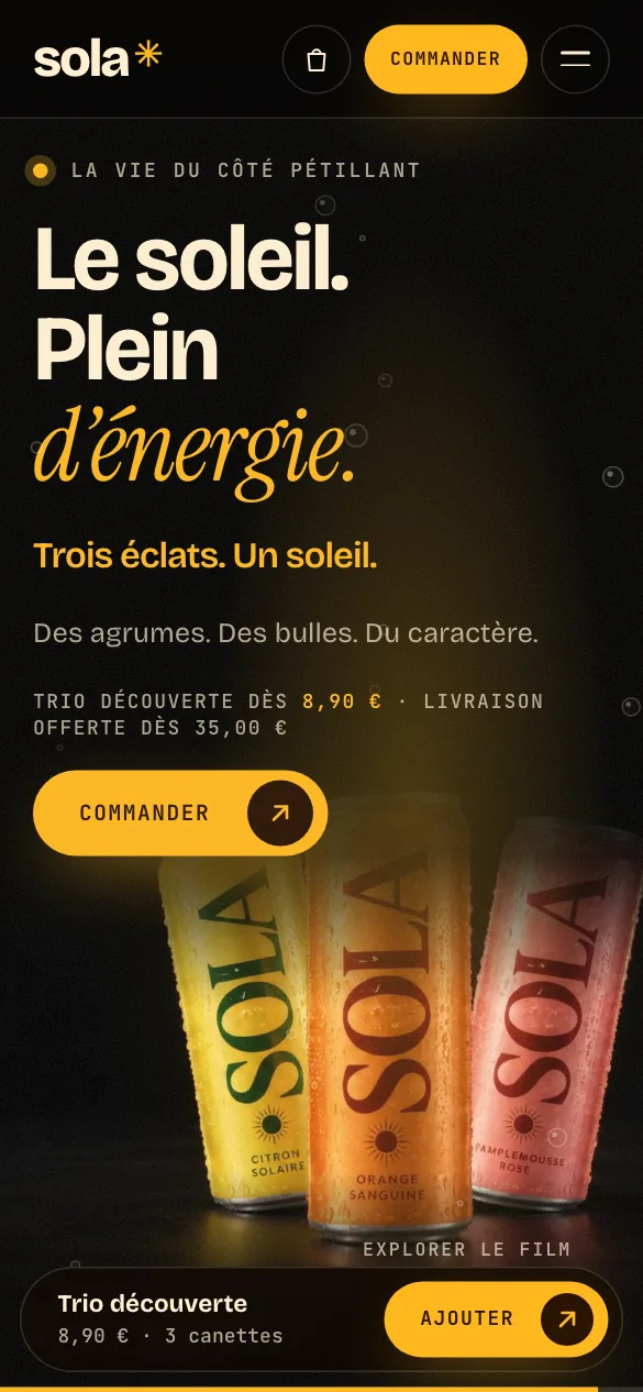 SOLA sur smartphone : page d’accueil
