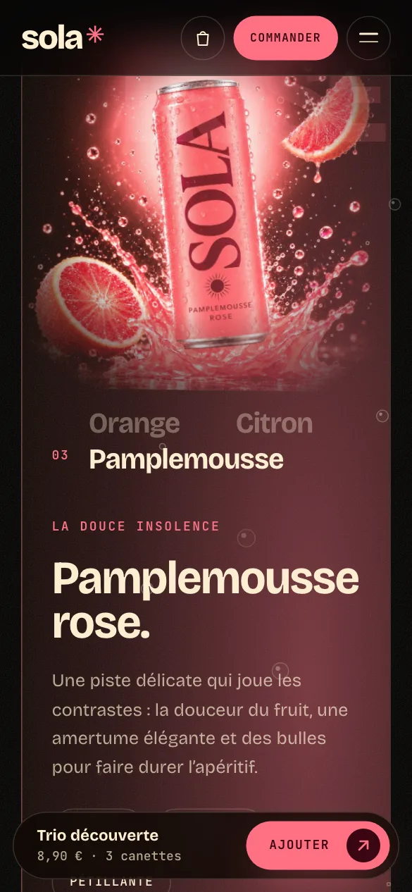 SOLA sur smartphone : la saveur Pamplemousse rose