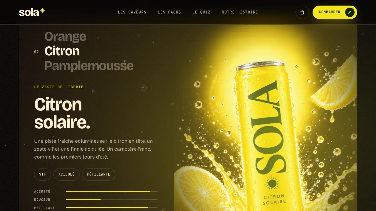 SOLA sur ordinateur : la fiche de la saveur Citron solaire