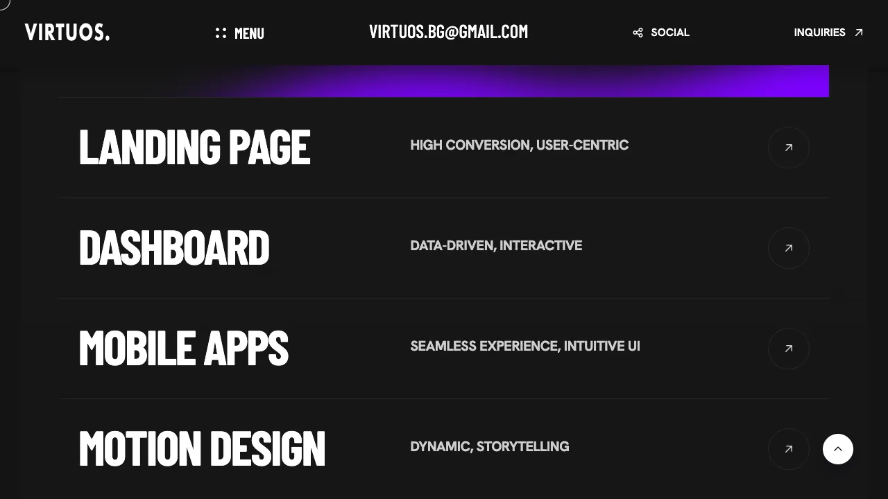 Virtuos portfolio sur ordinateur : liste des services