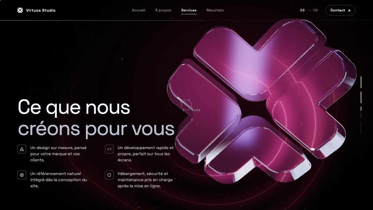 VirtuosWebsite sur ordinateur : chapitre Services