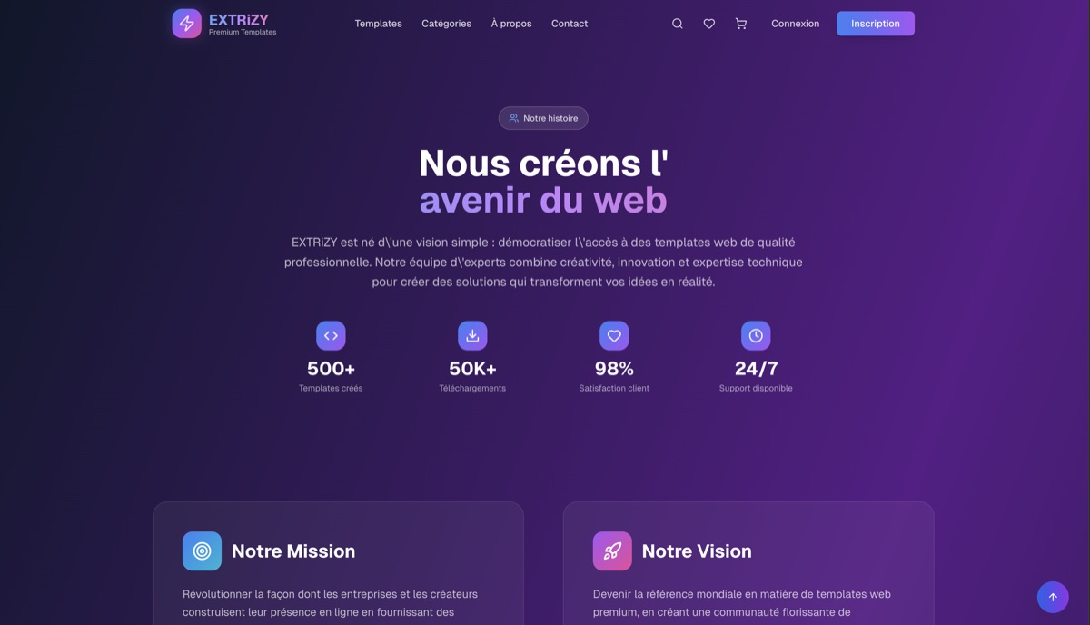Wextrizy - Site web studio créatif moderne, identité visuelle forte et interactions soignées